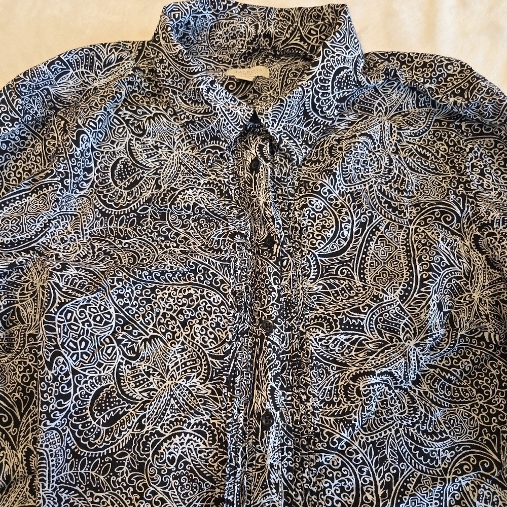Talbots Paisley Long Sleeve Button Shirt Medium Petitie Black/White - Picture 4 of 14